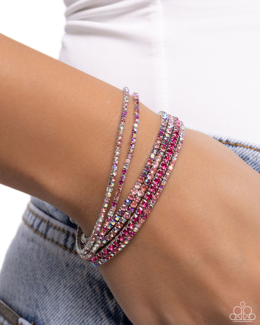 Rhinestone Review - Pink & Iridescent Set Of 6 Stretch Bracelet Paparazzi B2048
