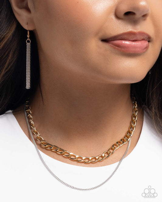 CHAIN-ge of Heart - Multi Gold Curb & Silver Layered Chain Necklace Paparazzi N3647