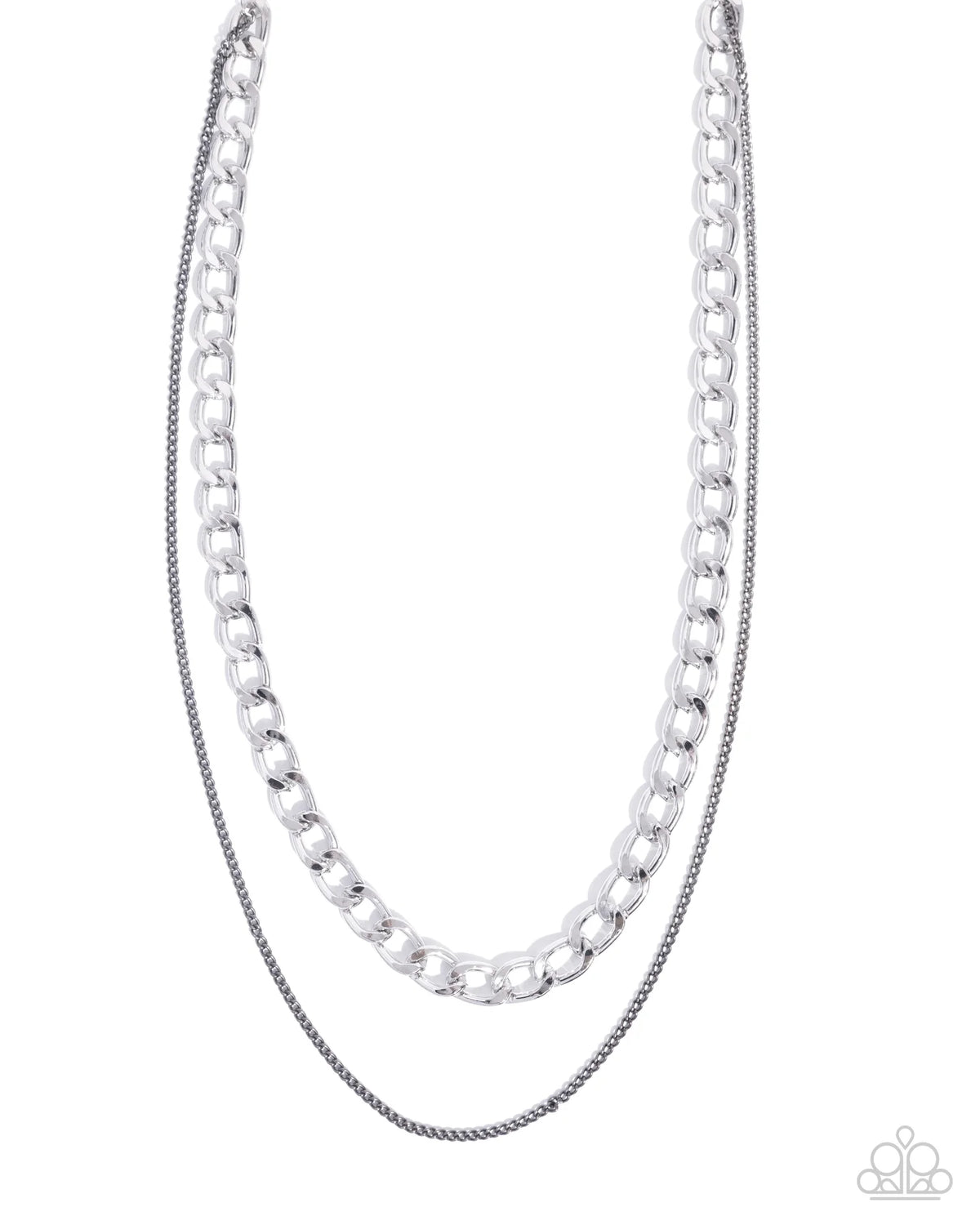 Paparazzi CHAIN-ge of Heart - Silver Curb Chain & Gunmetal Chain Layered Necklace N4086