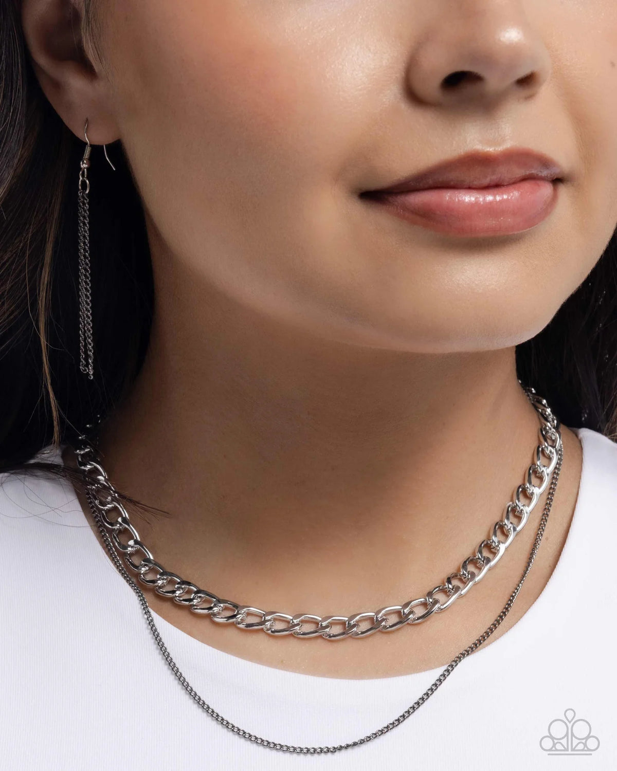 Paparazzi CHAIN-ge of Heart - Silver Curb Chain & Gunmetal Chain Layered Necklace N4086