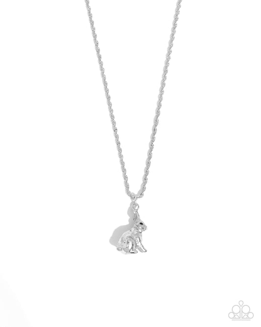 Dont Worry, Be HOPPY - Silver Rabbit Pendant Necklace Paparazzi N3259