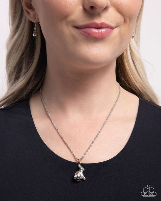 Dont Worry, Be HOPPY - Silver Rabbit Pendant Necklace Paparazzi N3259