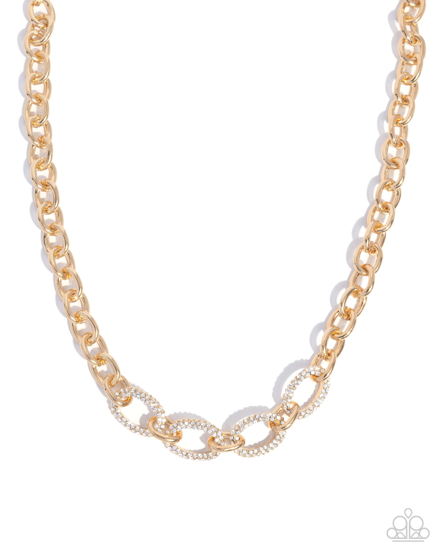 Boogie Bling - Gold Oversized Link & White Rhinestone Necklace Paparazzi N2973