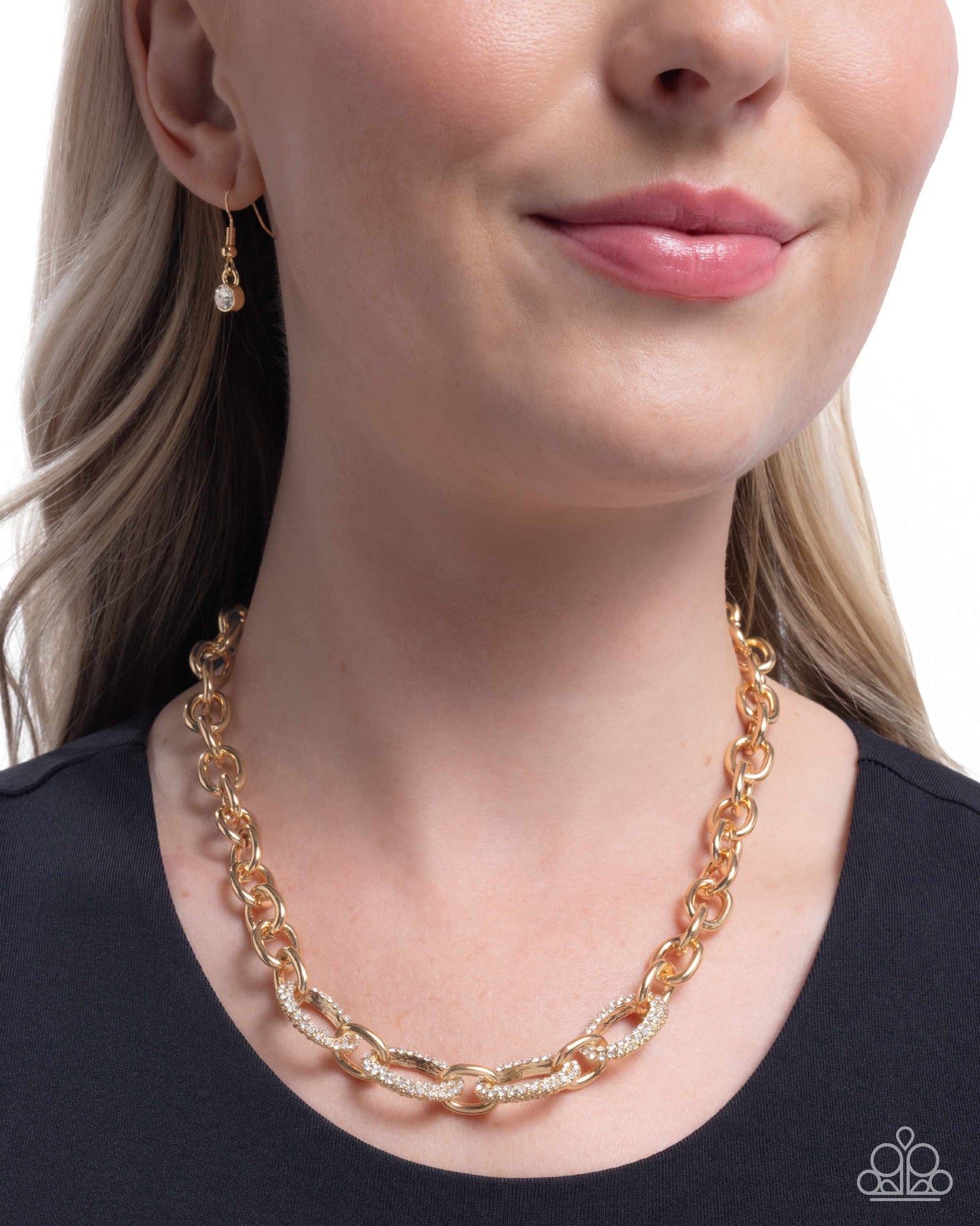 Boogie Bling - Gold Oversized Link & White Rhinestone Necklace Paparazzi N2973