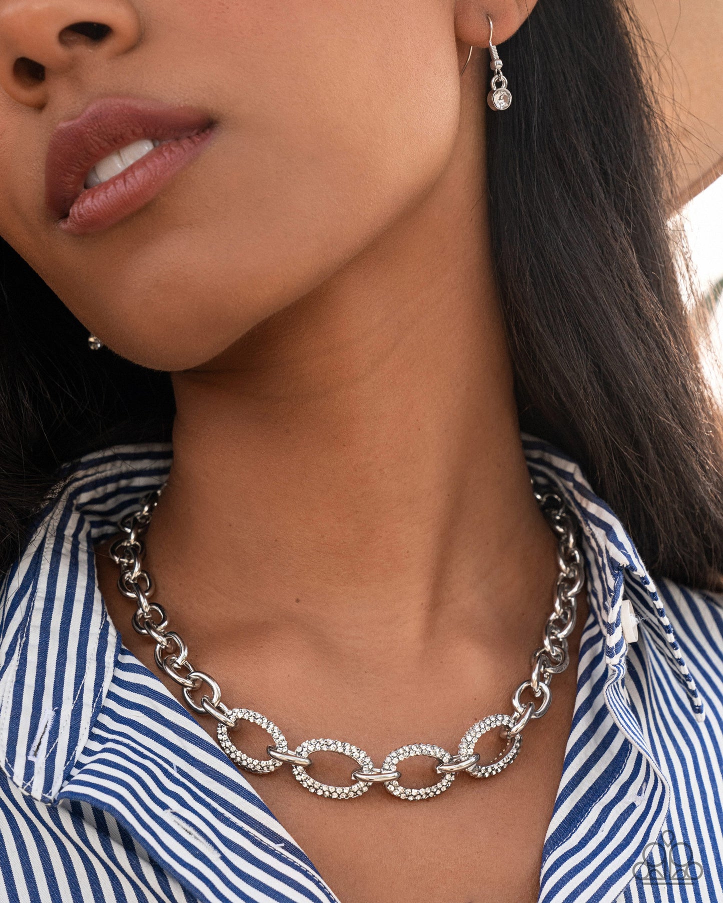 Boogie Bling - White Rhinestone Silver Oversized Link Necklace Paparazzi N3233