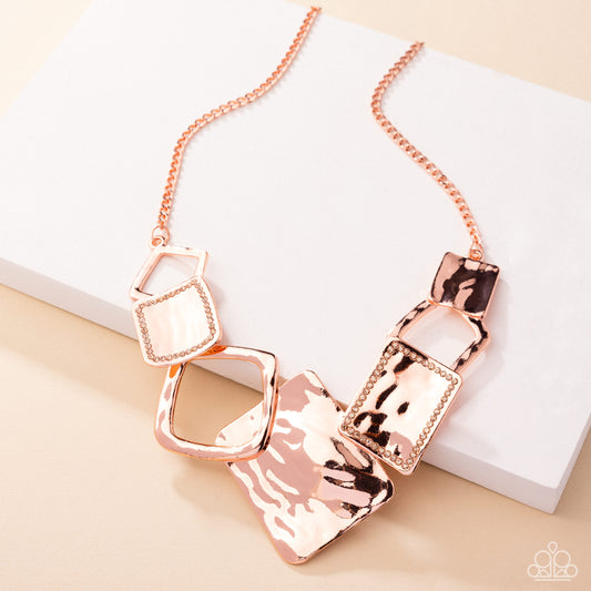 Layered Luxury - Copper - Shiny Copper Hammered Geometric Necklace Paparazzi N3441