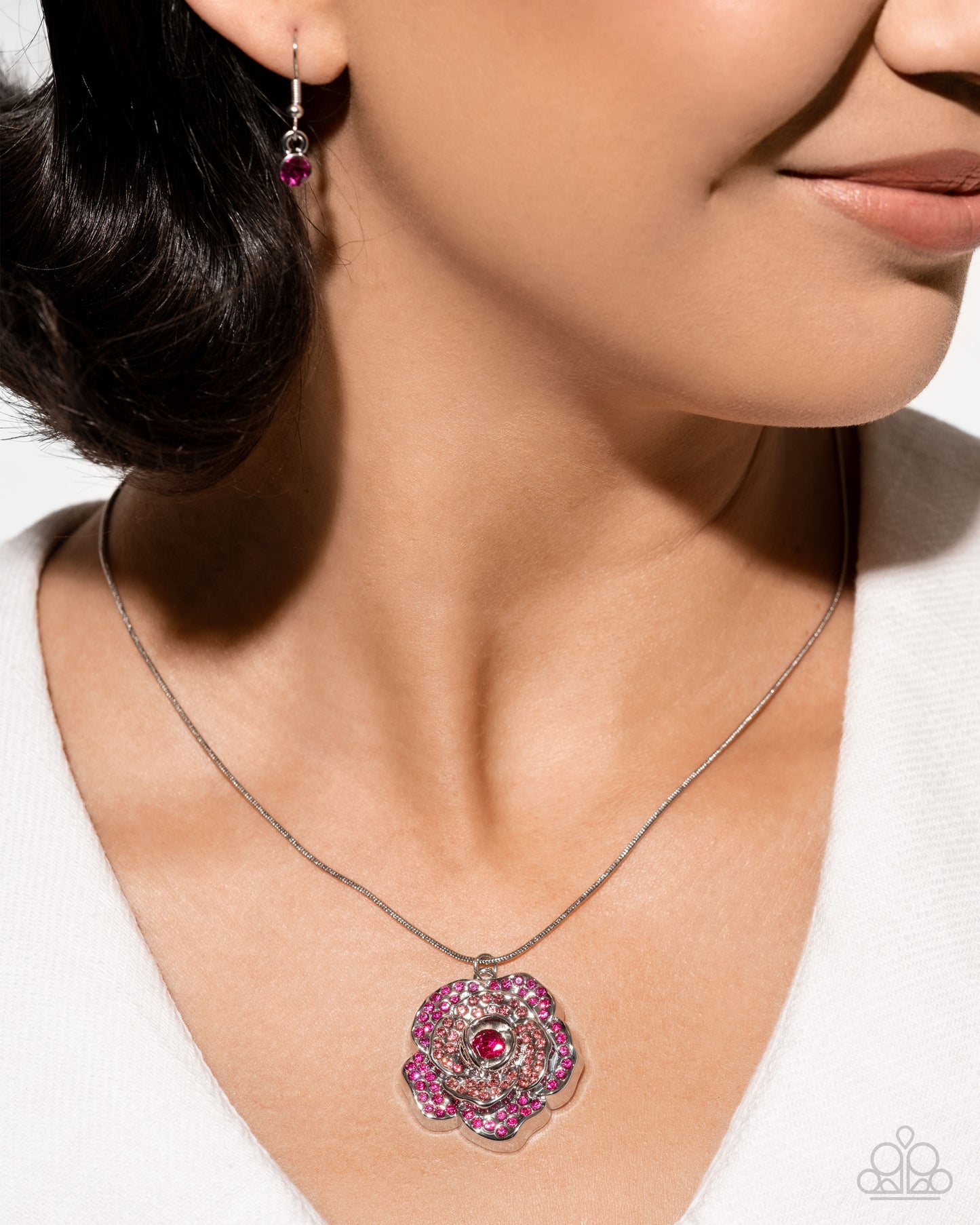 Blossoming Belle - Pink Rose Flower Necklace April 2025 Life Of The Party Paparazzi N2959