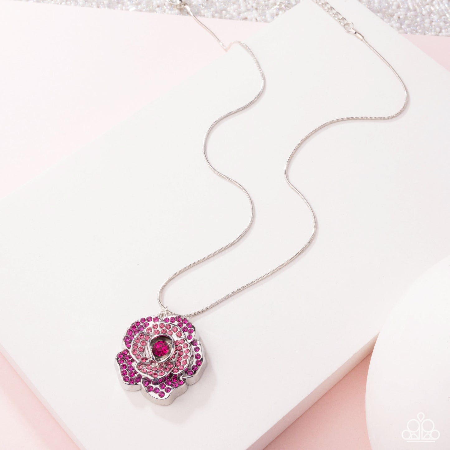 Blossoming Belle - Pink Rose Flower Necklace April 2025 Life Of The Party Paparazzi N2959