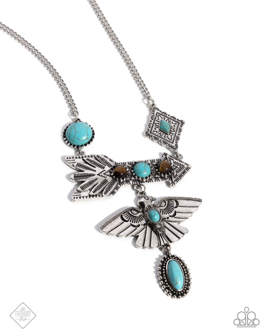 Earthy Expose - Blue Turquoise Stone Silver Eagle & Arrow Necklace Simply Santa Fe Fashion Fix April 2025 Paparazzi