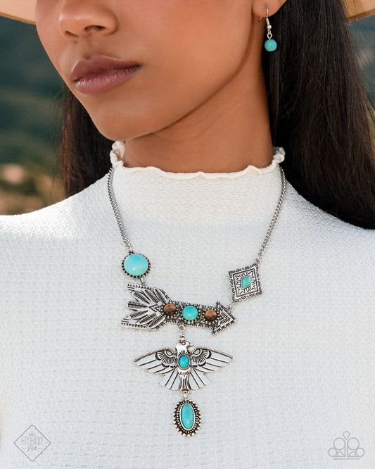 Earthy Expose - Blue Turquoise Stone Silver Eagle & Arrow Necklace Simply Santa Fe Fashion Fix April 2025 Paparazzi