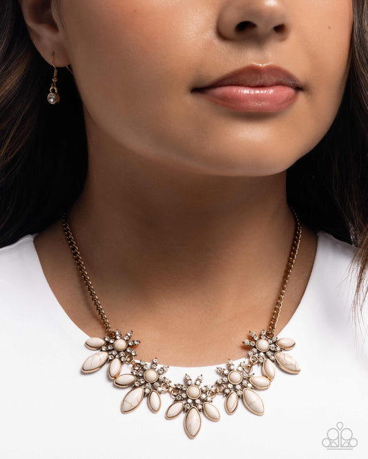 Western Revival - Gold & White Marbled Stone Flower Santa Fe Style Necklace Paparazzi N3439