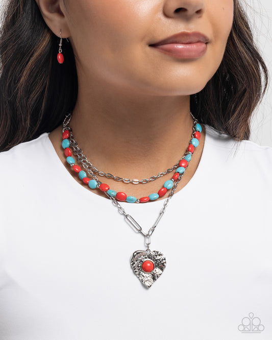 Frankly Flirting - Red & Blue Turquoise Stone Santa Fe Style Layered Necklace Paparazzi