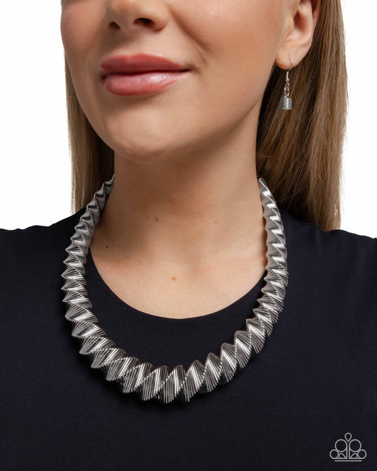 Candescent Coils - Silver Liner Bars Coil Necklace Paparazzi N3408