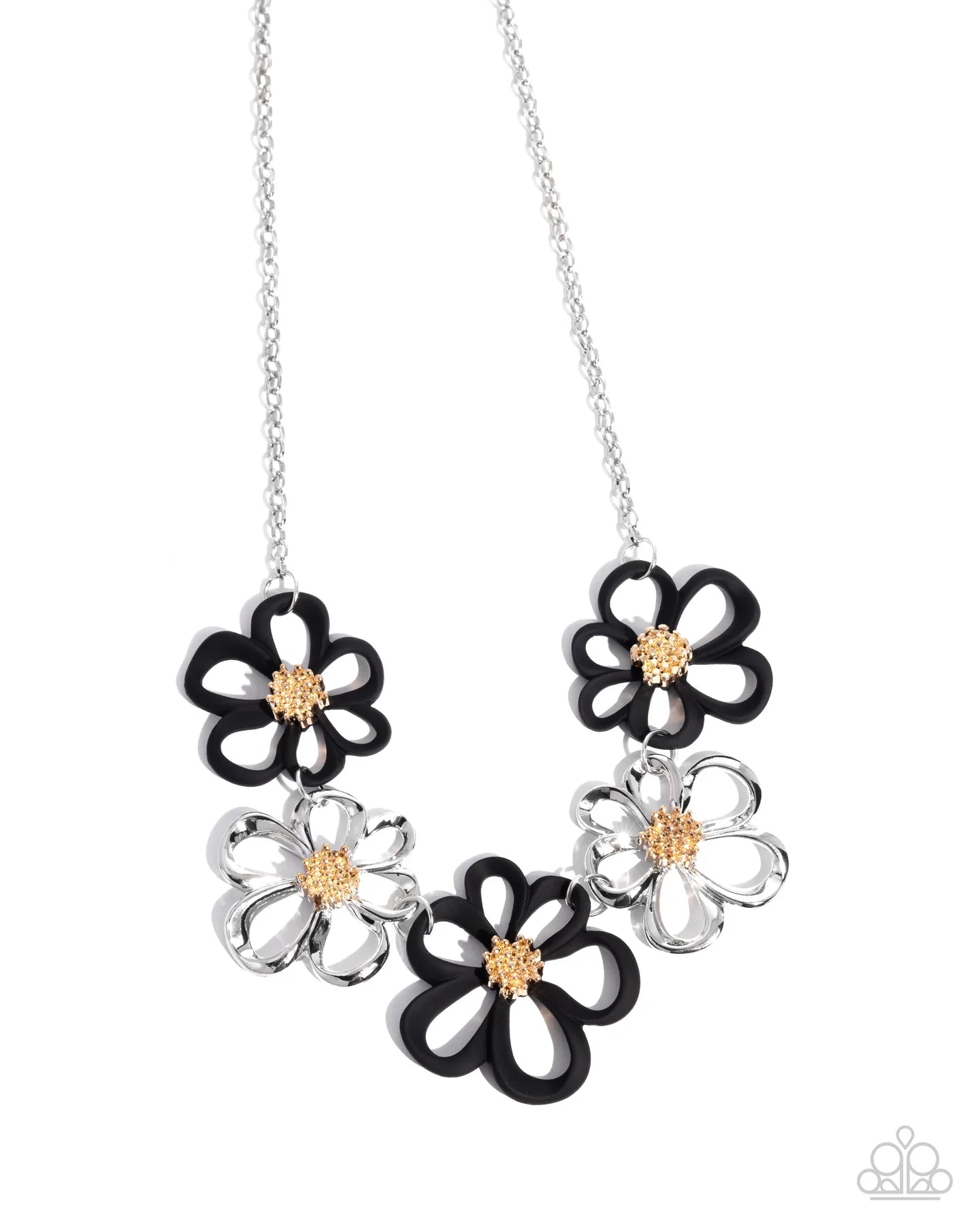 Paparazzi Beau Bouquet Black & Silver Flower Necklace N3917