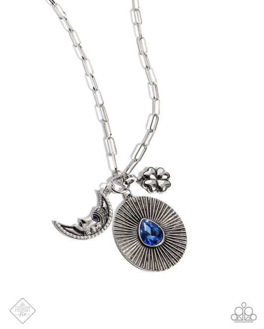Stirring Season - Blue Teardrop Gem Silver Paperclip Chain Necklace Sunset Sightings April 2025 Fashion Fix Paparazzi N3429