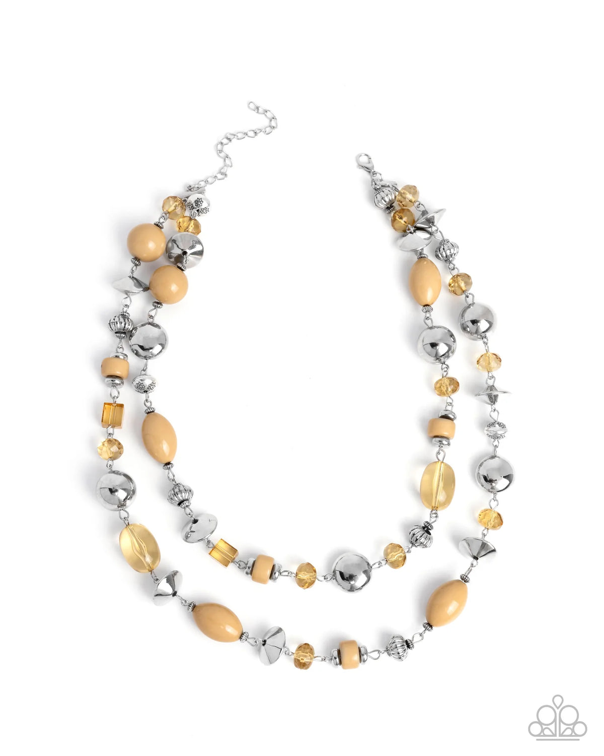 Paparazzi Eye-Catching Earnings - Brown Bead Silvr Layered Necklace N3975
