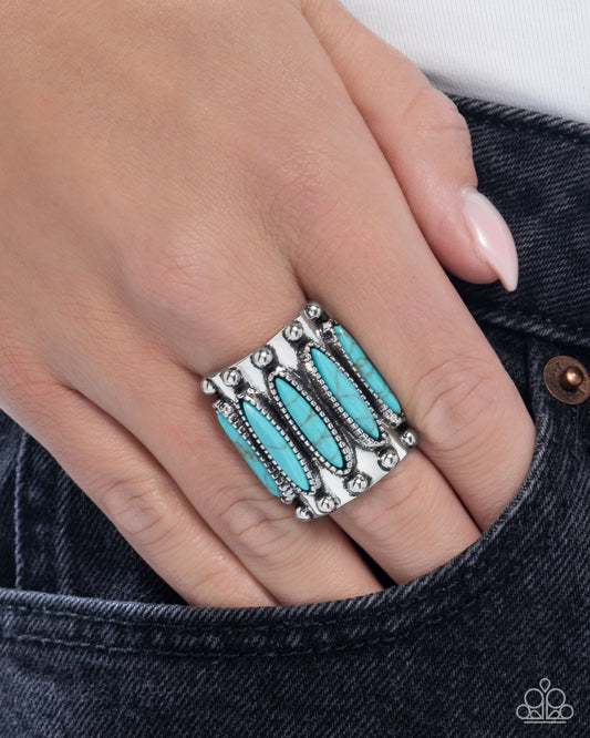 Southern Symmetry - Blue Turquoise Western Santa Fe Style Ring Paparazzi R1106