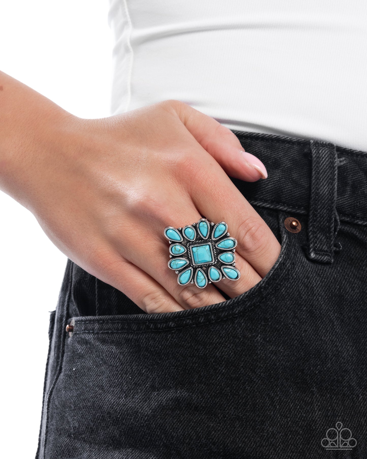 Developed Diamond - Blue Turquoise Stone Ring Santa Fe Style Paparazzi R1098