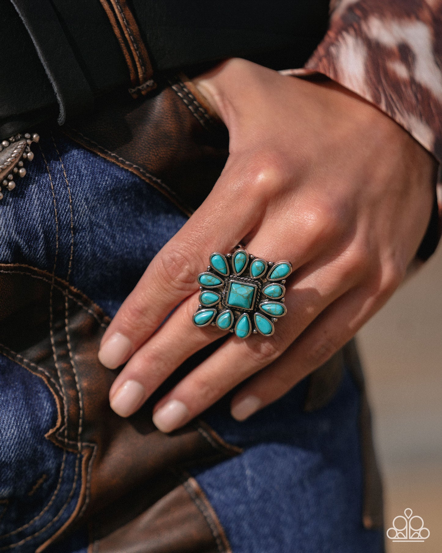 Developed Diamond - Blue Turquoise Stone Ring Santa Fe Style Paparazzi R1098