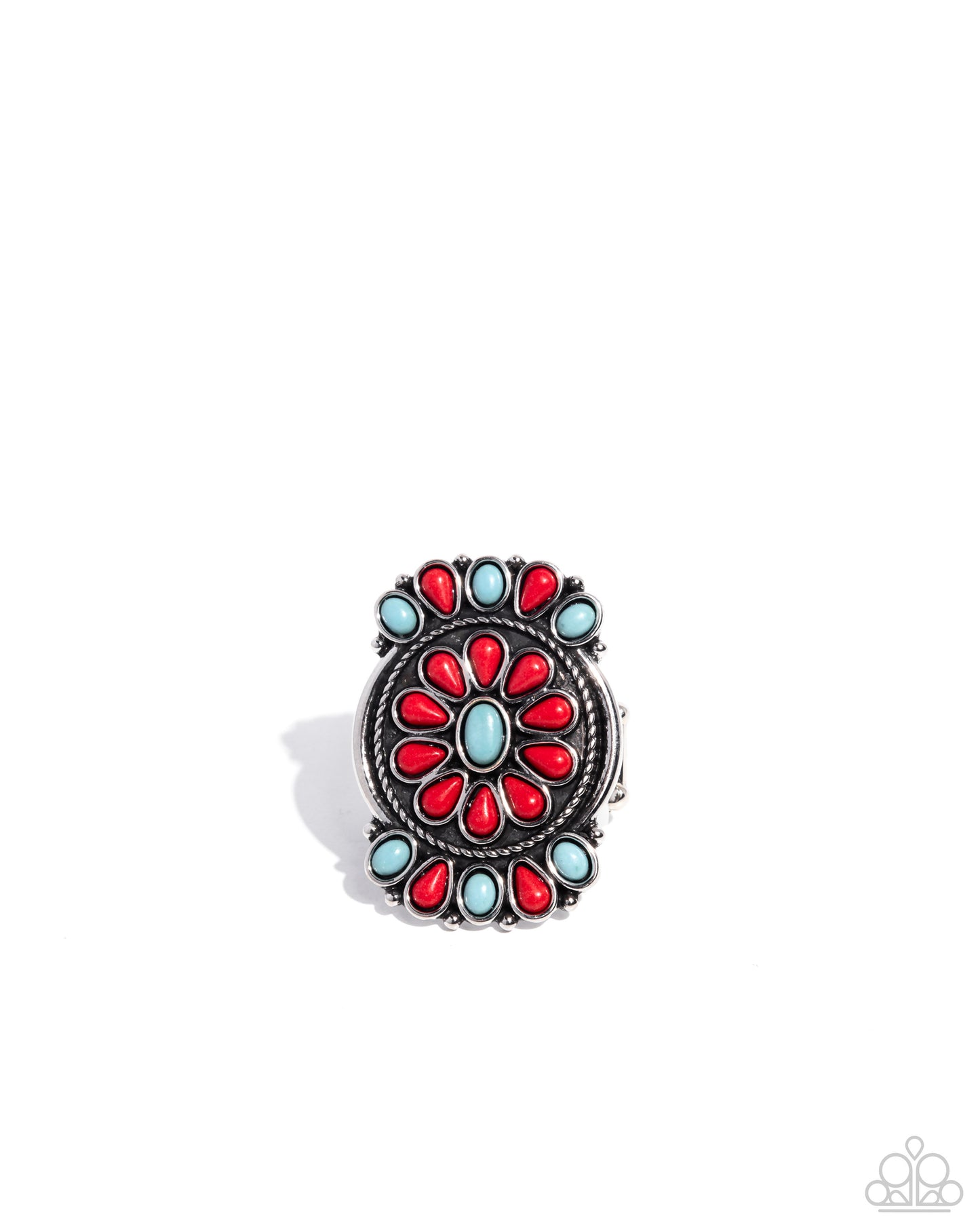 Tapestry Theme - Red & Blue Turquoise Stone Floral Santa Fe Style Ring Paparazzi R1071