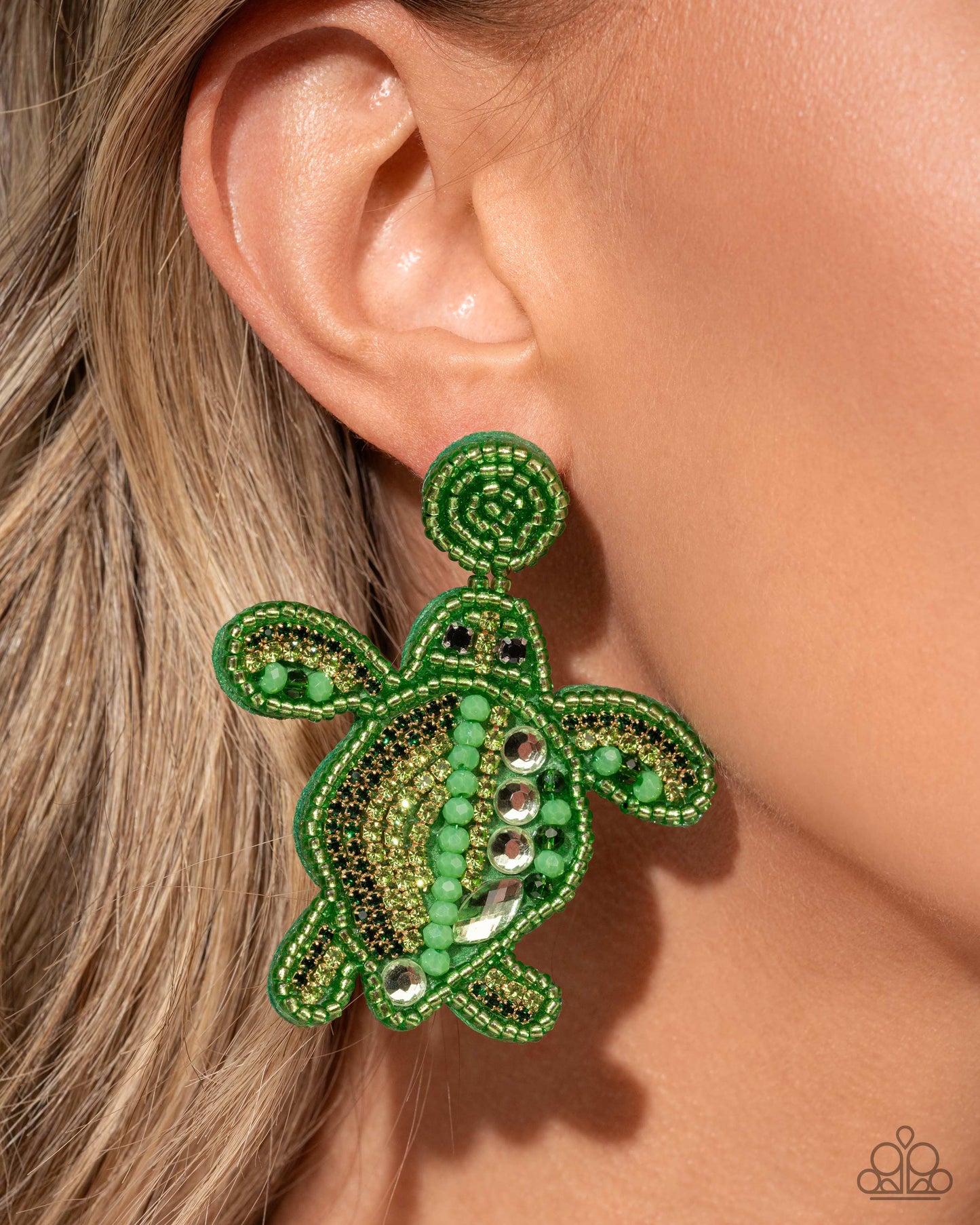 Turtle Tapestry - Green Seed Bead Turtle Earring Life Of The Party May 2025 Paparazzi E2829