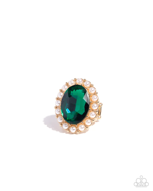 Paparazzi Officially Optimistic - Green Gem & White Pearl Ring R1398