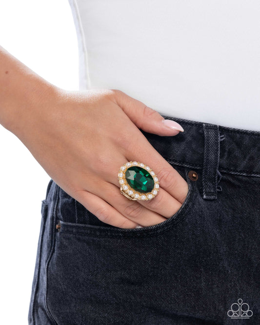 Paparazzi Officially Optimistic - Green Gem & White Pearl Ring R1398
