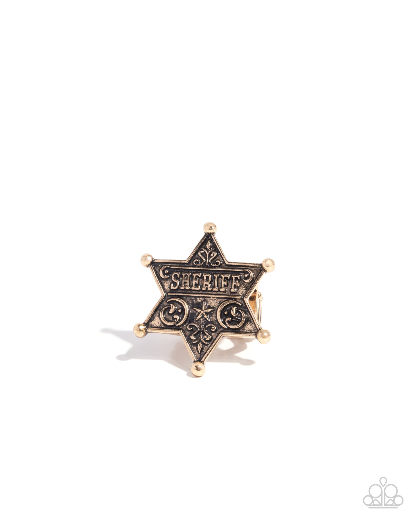 Sheriffs Star - Gold - Antiqued Gold Sheriff Star Western Ring Paparazzi R1122
