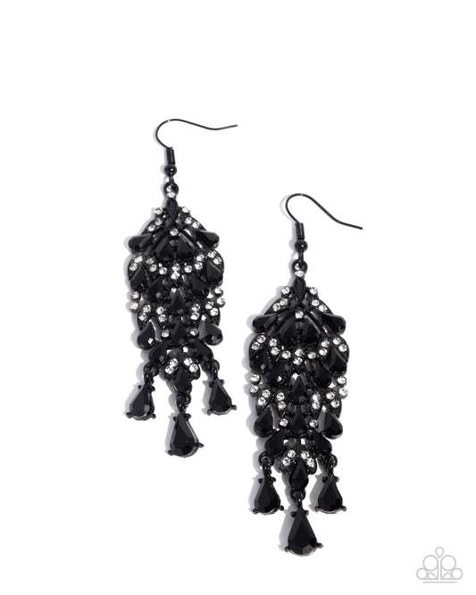 Fringe Film - Black Gem & White Rhinestone Earring Paparazzi E2656