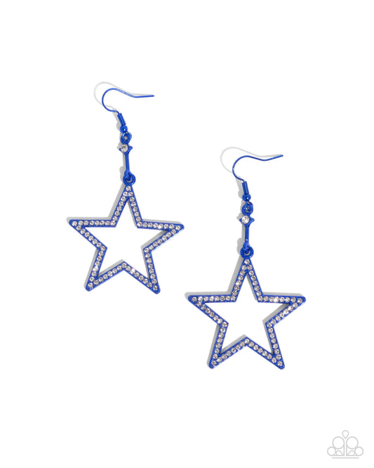 Steady Stars - Blue & White Rhinestone Star Earring Paparazzi