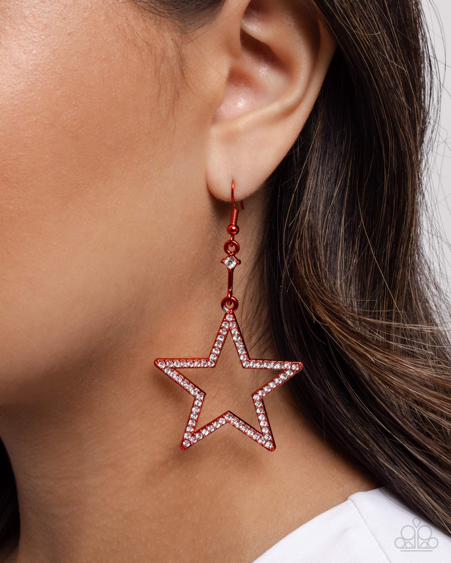 Steady Stars - Red Painted & White Rhinestone Star Patriotic Earring Paparazzi E2839