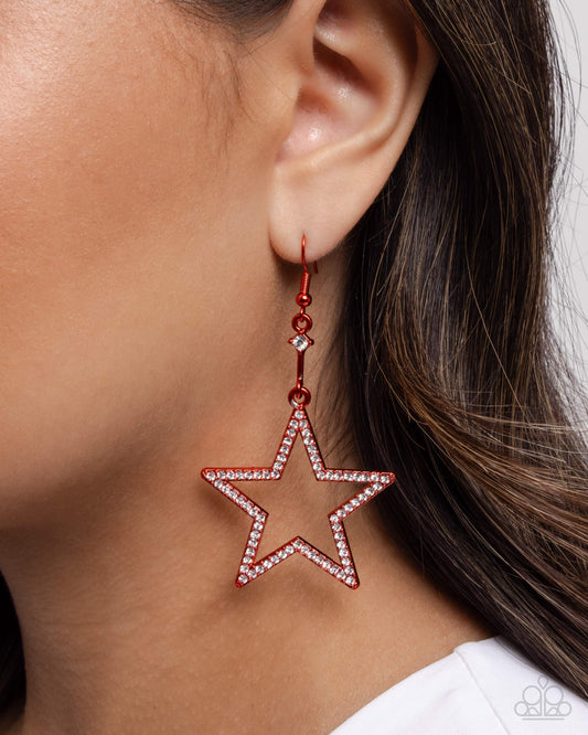 Steady Stars - Red Painted & White Rhinestone Star Patriotic Earring Paparazzi E2839