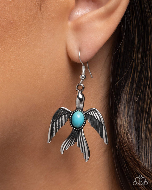 Soaring Stones - Blue Turquoise Stone Antiqued Silver Bird Santa Fe Style Earring Paparazzi E2727
