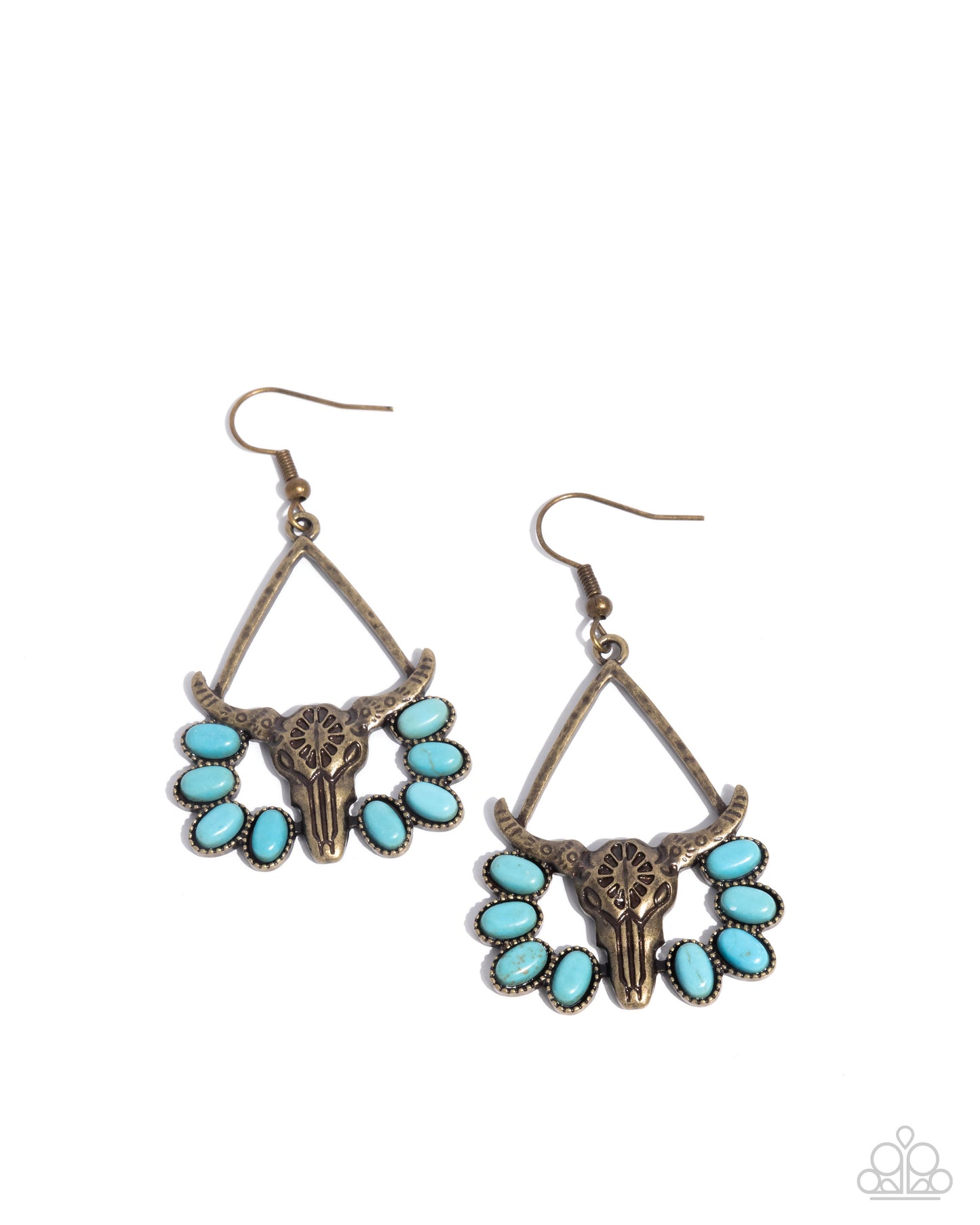 Western Whirlwind - Brass Longhorn Blue Turquoise Stone Santa Fe Style Earring Paparazzi