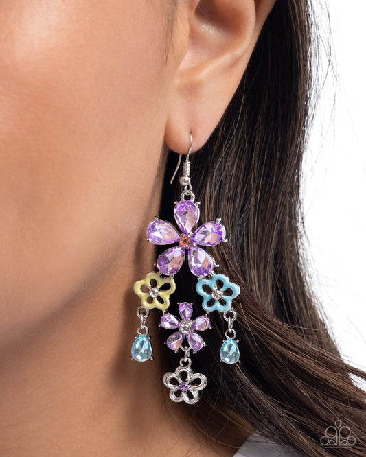 Floral Fountain - Purple, Light Violet, Green, Blue Flower Earring Paparazzi E2853