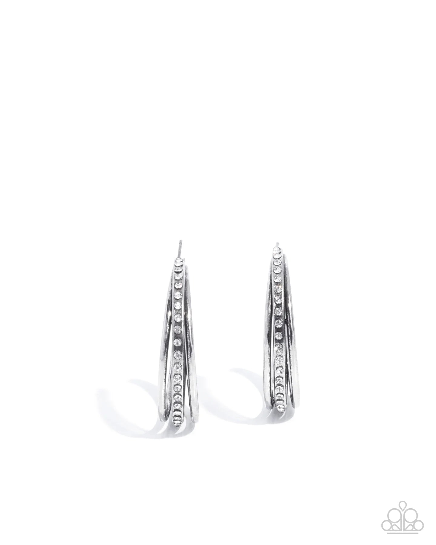 Paparazzi Commanding Culture - White Rhinestone Silver Hoop Earrings E2639