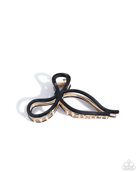 Coquette Clip - Black & Gold Bow Hair Claw Clip Paparazzi H0168