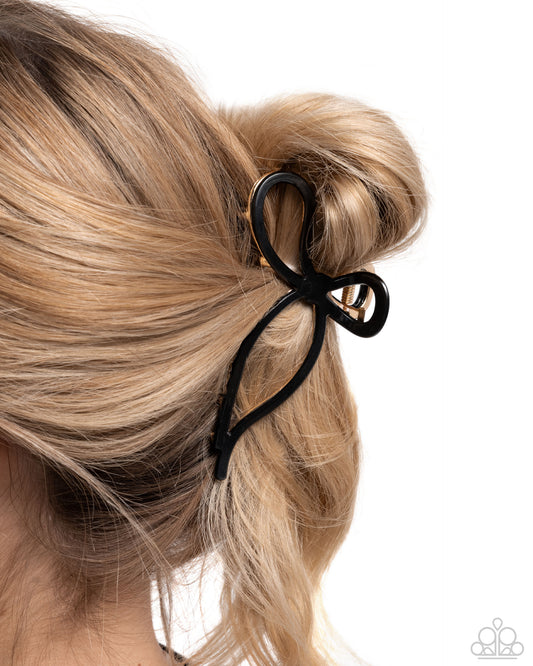 Coquette Clip - Black & Gold Bow Hair Claw Clip Paparazzi H0168