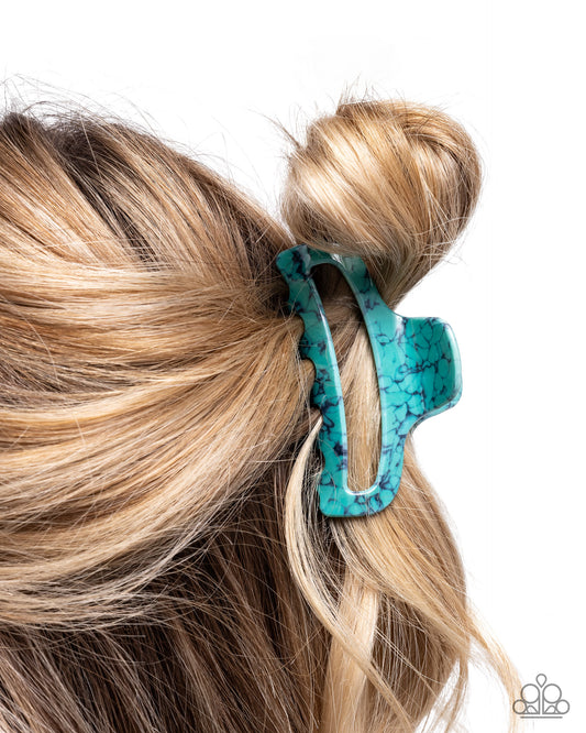 Marbled Model - Blue Marbled Turquoise Claw Hair Clip Paparazzi H0178