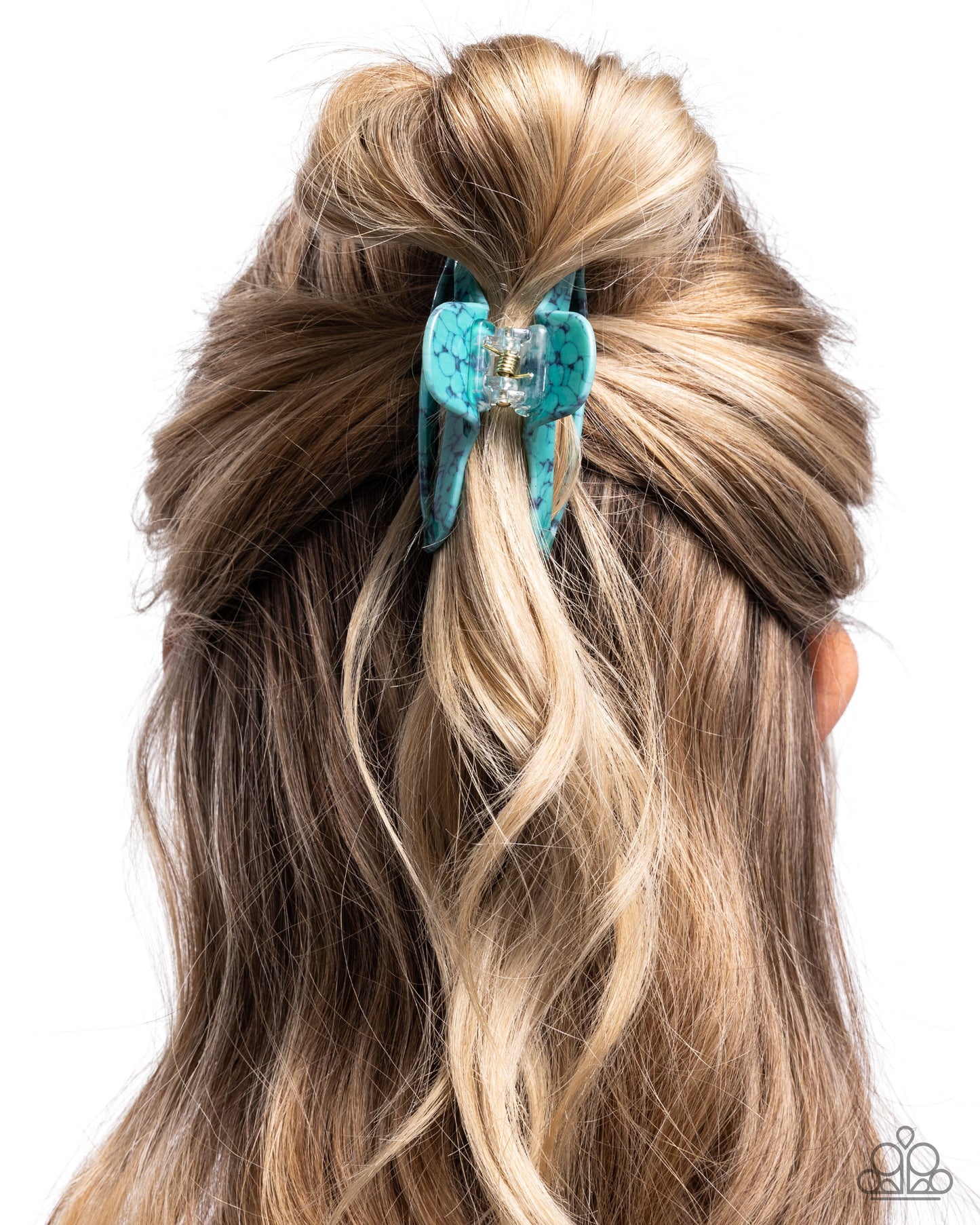 Marbled Model - Blue Marbled Turquoise Claw Hair Clip Paparazzi H0178