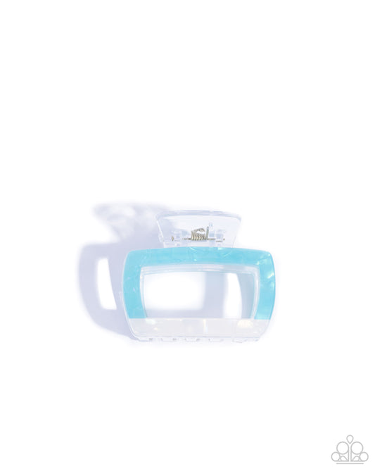 Transparent Texture - Blue & White Iridescent Hair Claw Clip Paparazzi H0175
