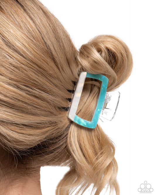 Transparent Texture - Blue & White Iridescent Hair Claw Clip Paparazzi H0175