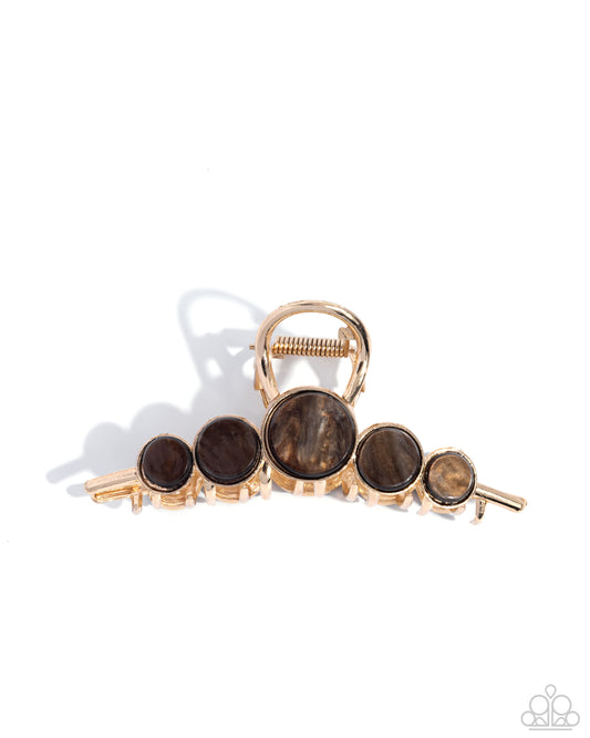 Delightful Discs - Brown Disc & Gold Hair 4 1/4 Inch Claw Clip Paparazzi