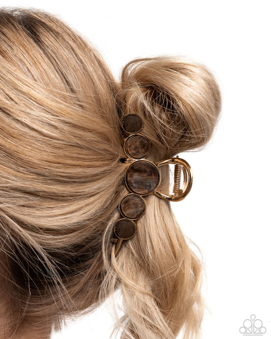Delightful Discs - Brown Disc & Gold Hair 4 1/4 Inch Claw Clip Paparazzi