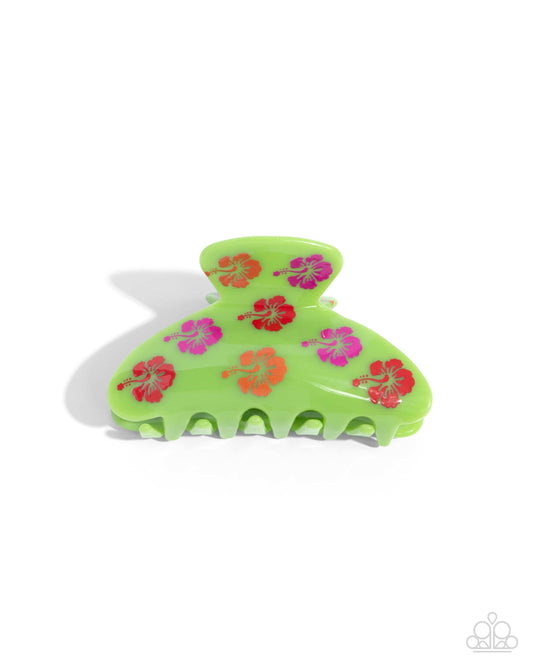 Hawaiian Harmony - Green Hawaiian Floral Print Hair Claw Clip Paparazzi H0167
