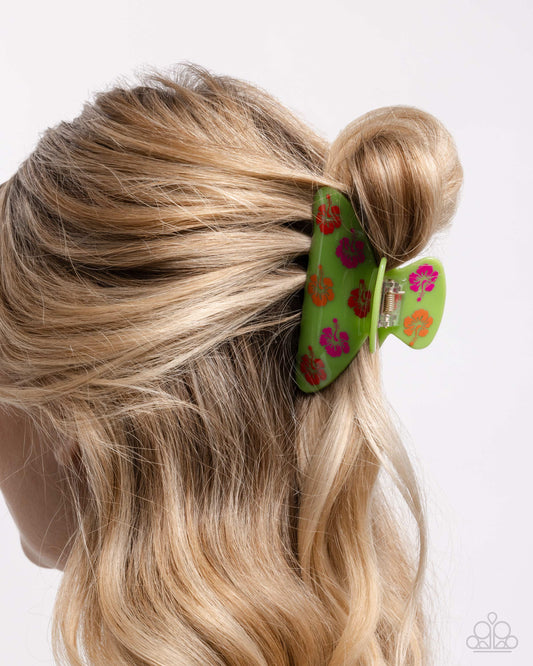 Hawaiian Harmony - Green Hawaiian Floral Print Hair Claw Clip Paparazzi H0167