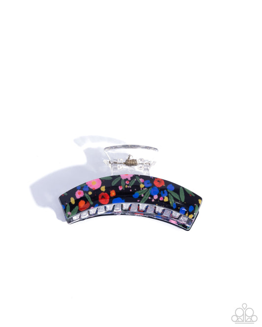 Floral Formal - Multi Color Flower & Black Hair Claw Clip Paparazzi H0169