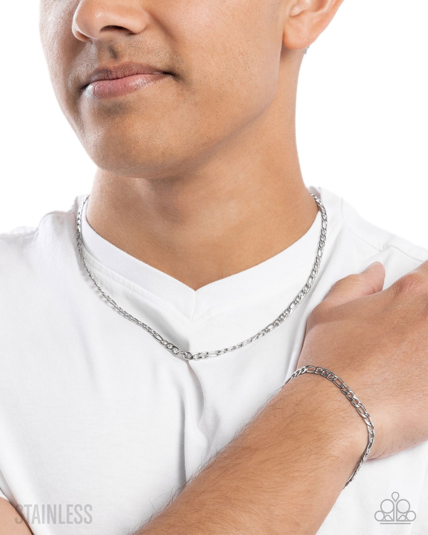 Complete Look - Capable Chain - Silver Stainless Steel Urban Chain Necklace & Capable Command - Silver Stainless Steel Urban Bracelet Paparazzi N3357