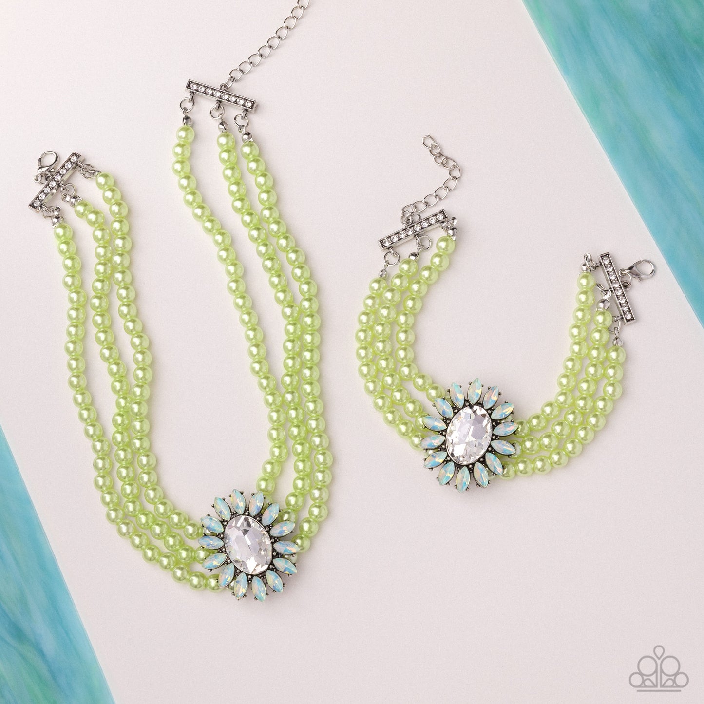 Conscious Chic - Complete Look - Necklace: Opulent Observation, Green Bracelet: Perceptive Pearls Green Paparazzi N3585