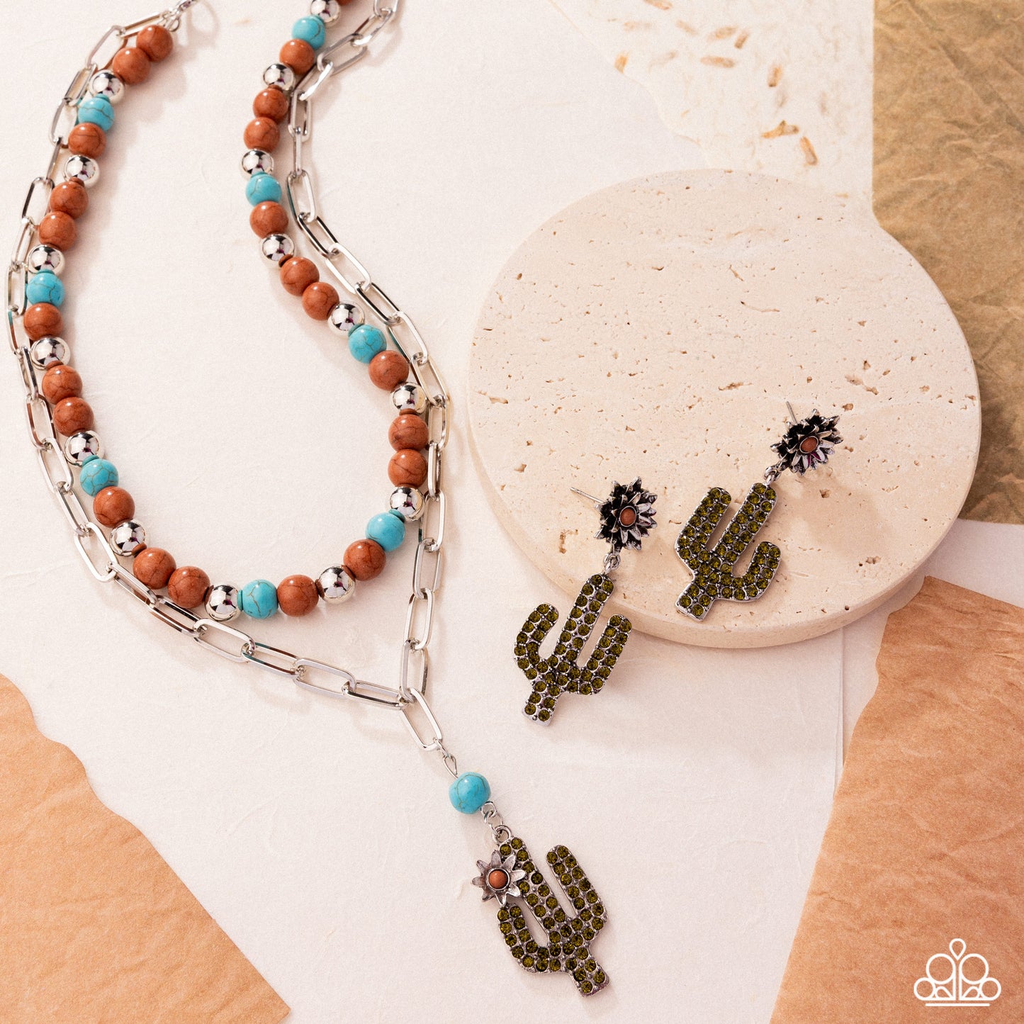 Complete Look Cactus Cascade Brown Cactus Necklace & Cactus Cause Brown Cactus Earrings Paparazzi N3591